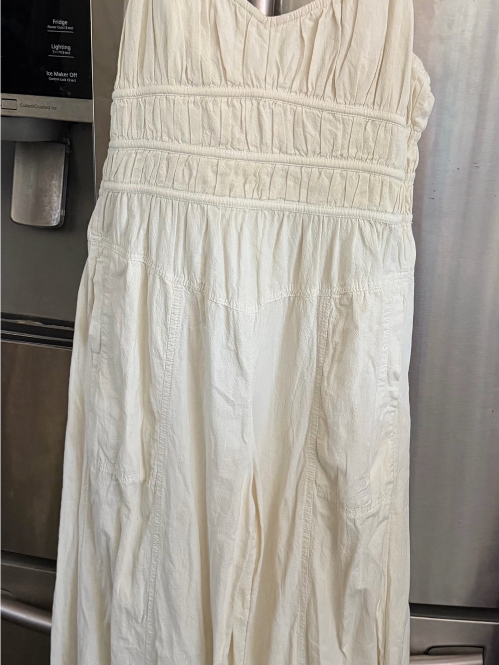Free People Cream Wide Leg Smocked Jumpsuit